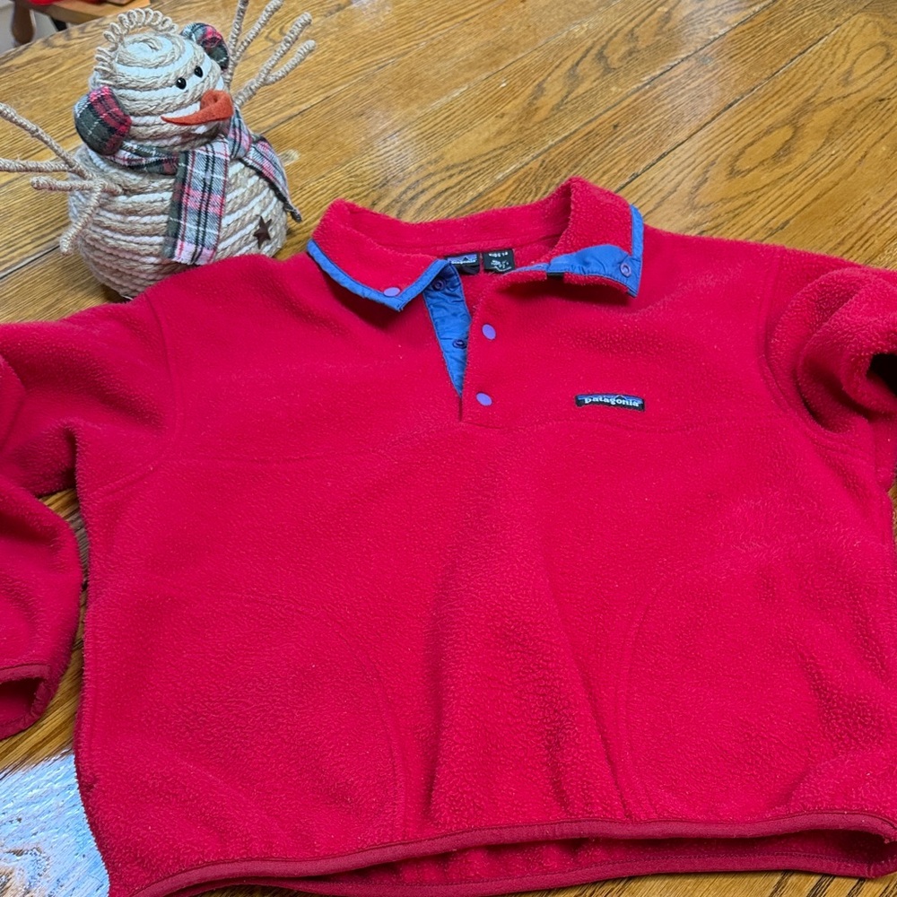 Patagonia Vintage ‘80’s to 90’s Synchilla Fleece pullover.  Kids 14. Red/blue
